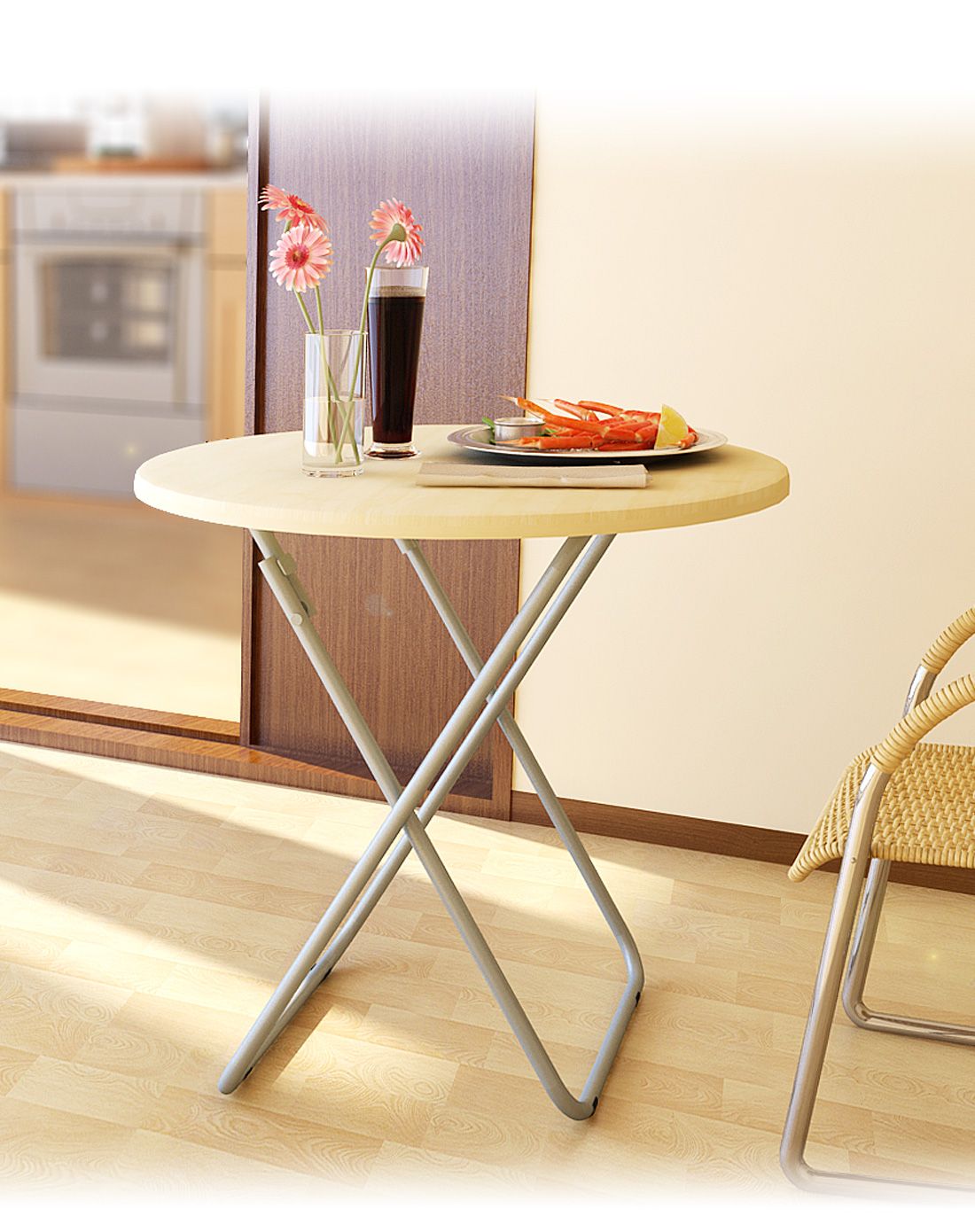 > 简约百搭竹木纹色折叠圆桌