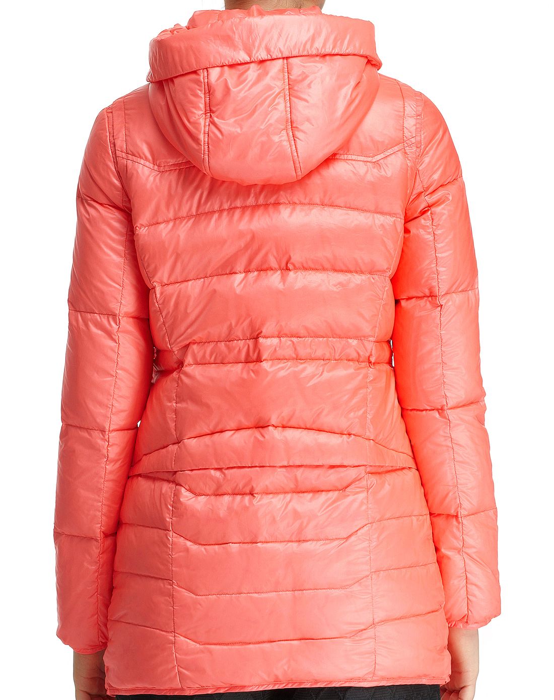 浅桃红色时尚活力长袖中长款羽绒服