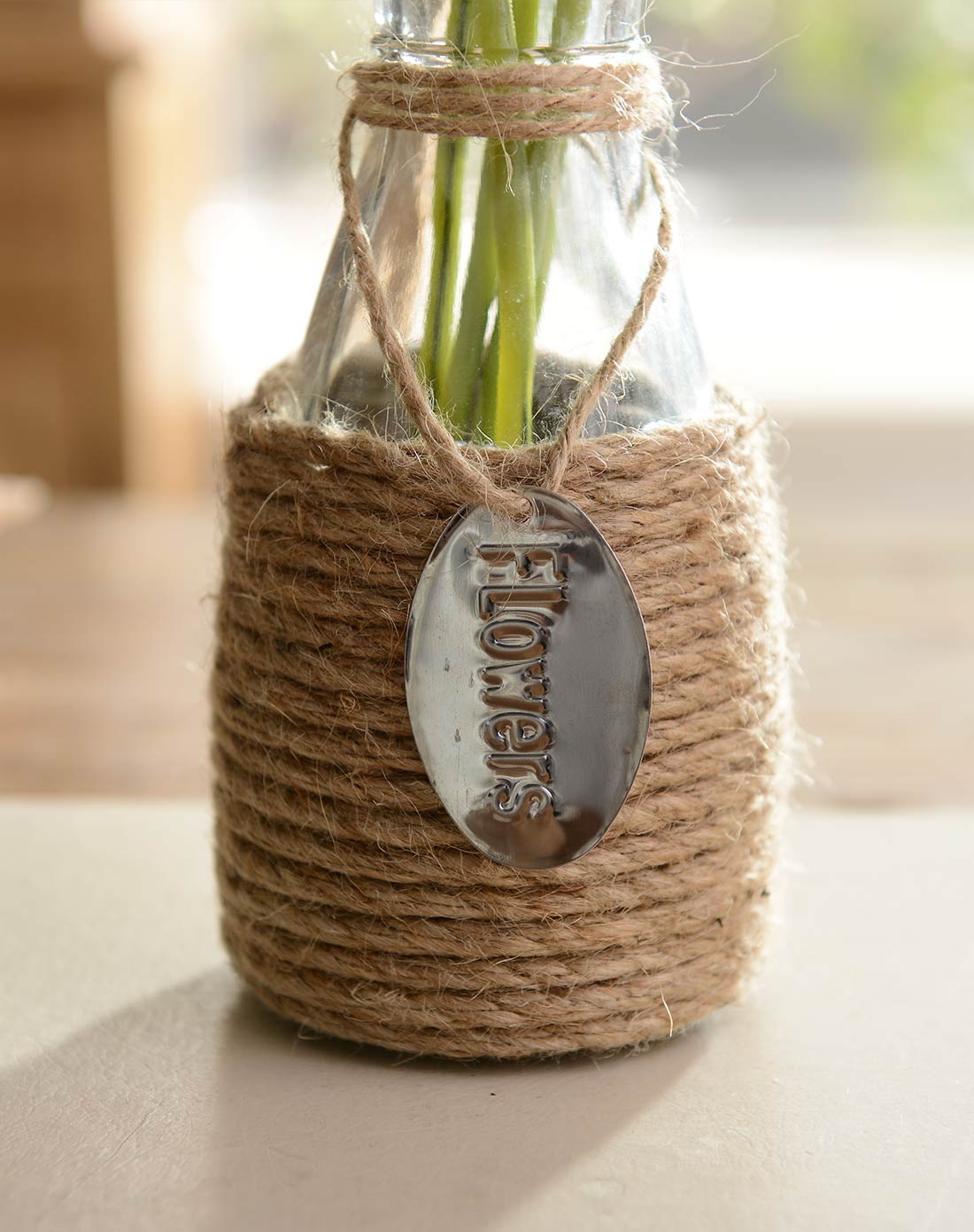 整体仿真花艺摆件 麻绳玻璃瓶非洲菊仿真整体花艺 白色