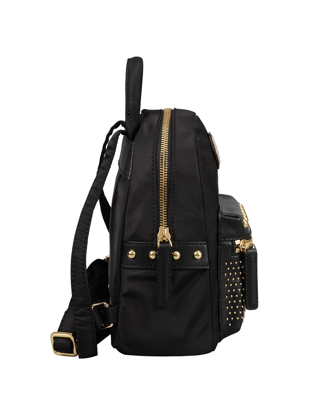 黑色时尚布配皮双肩包