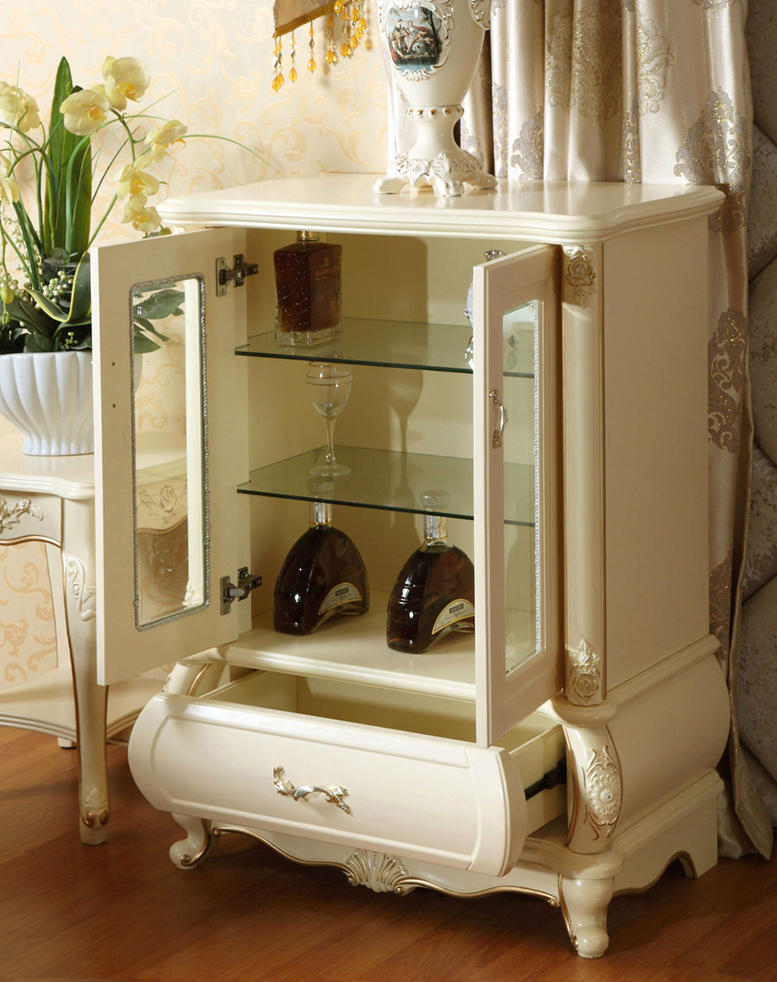 欧式古典装饰柜左柜 米黄描金