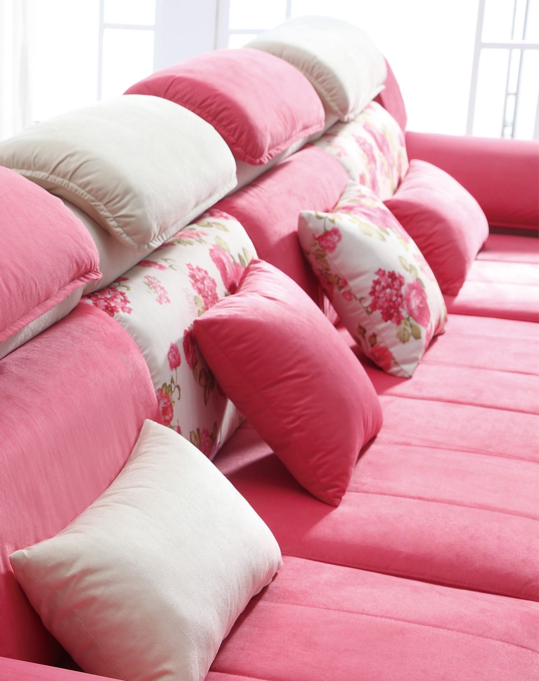 时尚功能客厅组合粉色布艺沙发