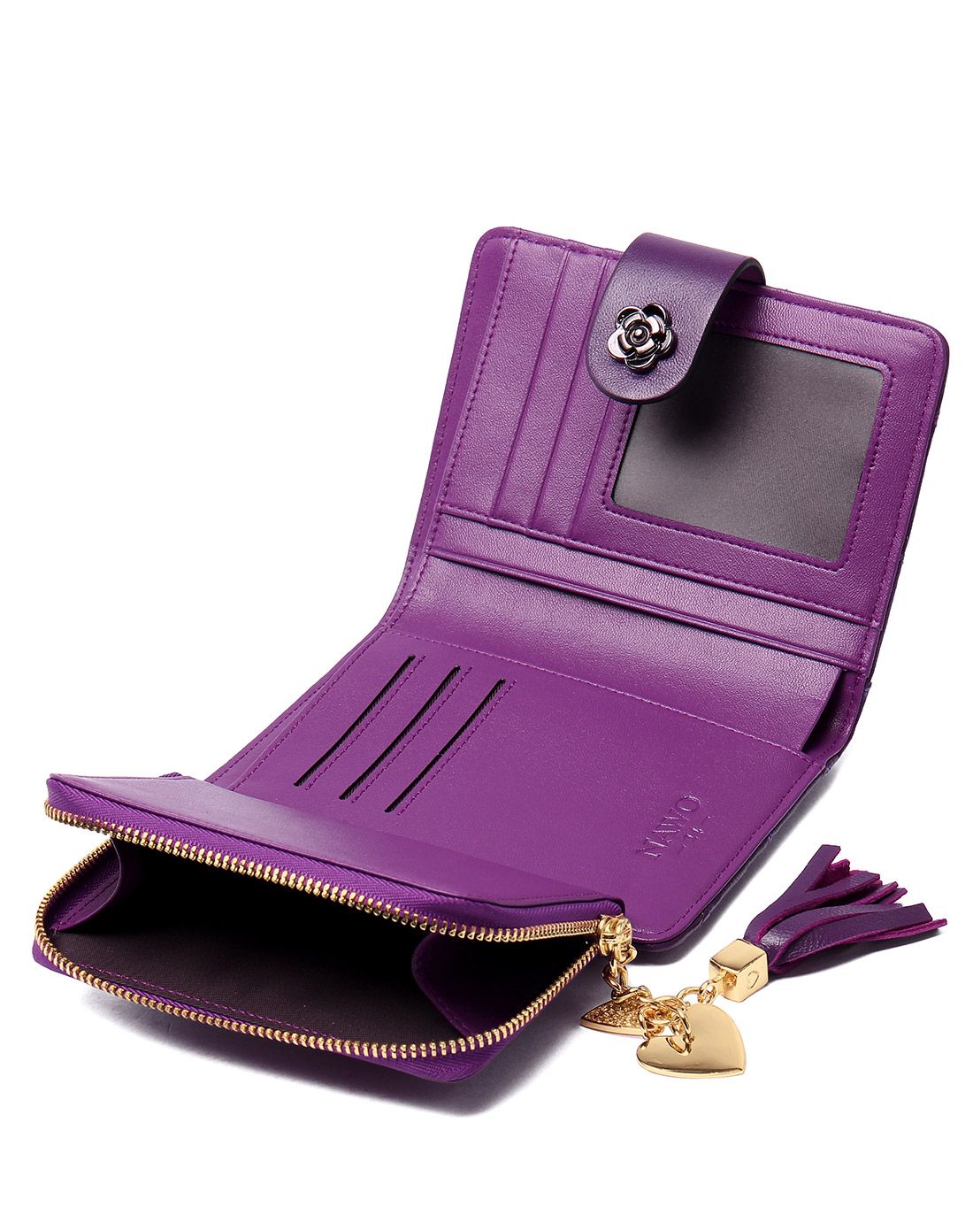 新款女士紫色羊皮菱格钱包