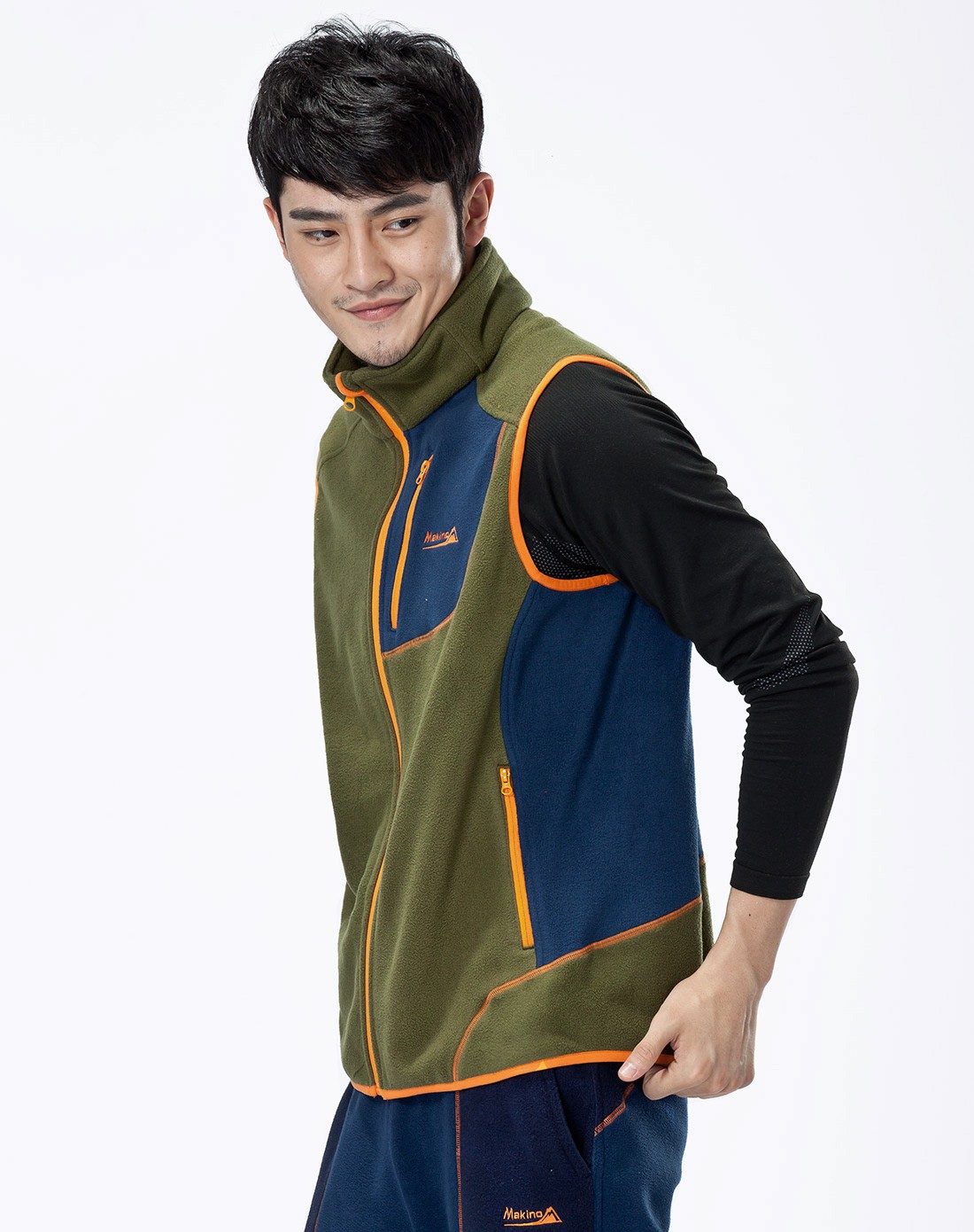 撞色拼接 男款橄榄绿/藏青抓绒衣
