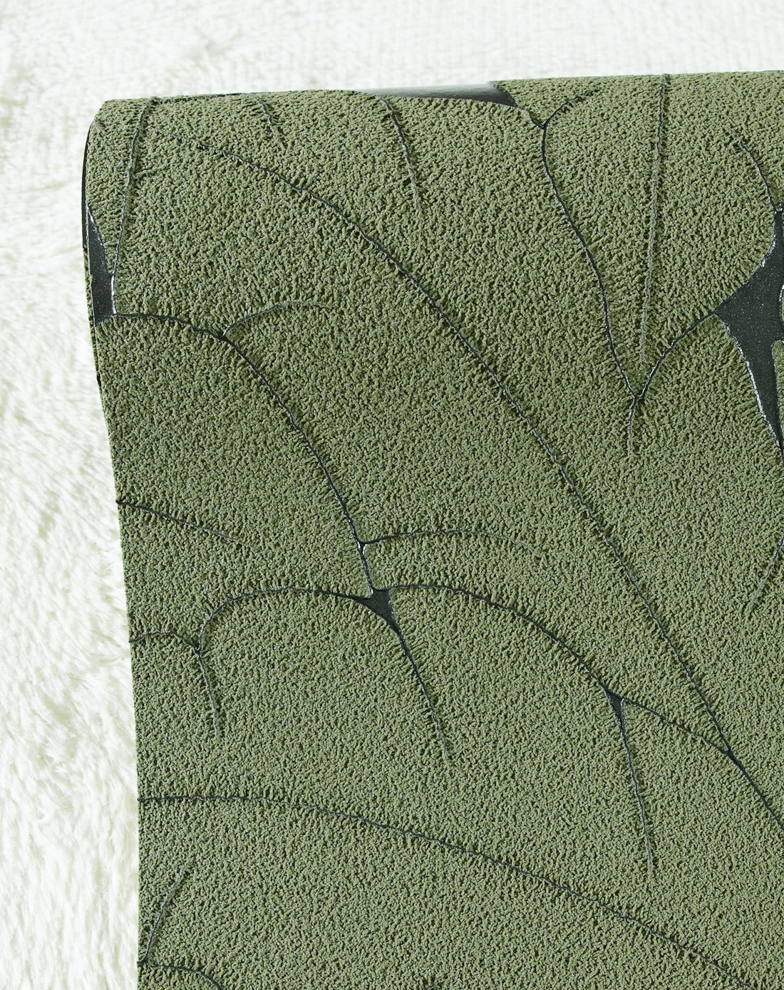 墨绿色鹿皮绒3d立体现代简约芭蕉叶壁纸