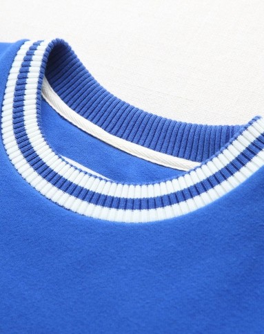 鲜蓝印花宽松文艺休闲圆领短卫衣