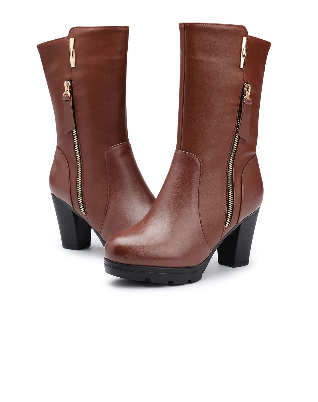 红棕色牛皮休闲时尚女靴