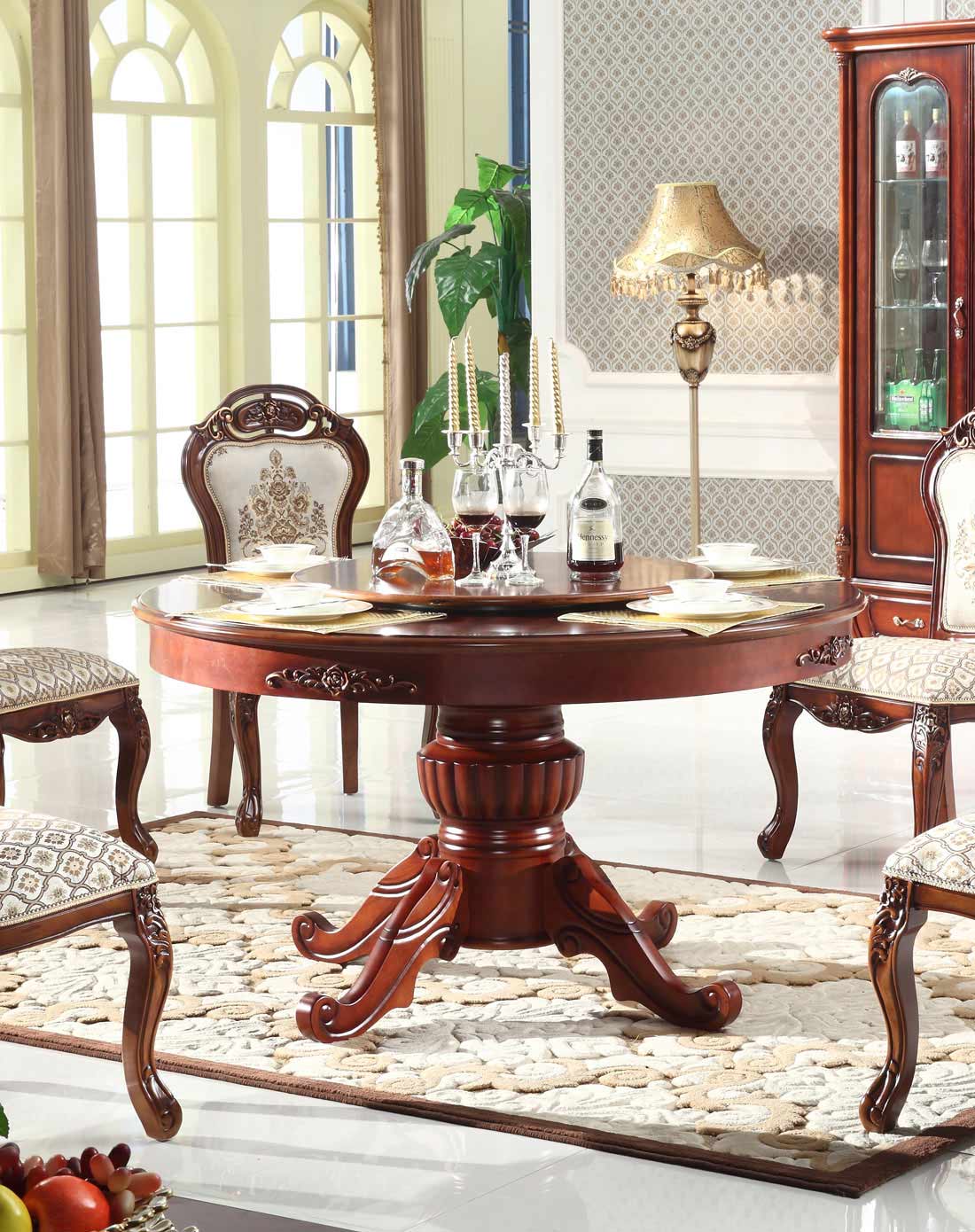 欧式古典全实木圆餐桌