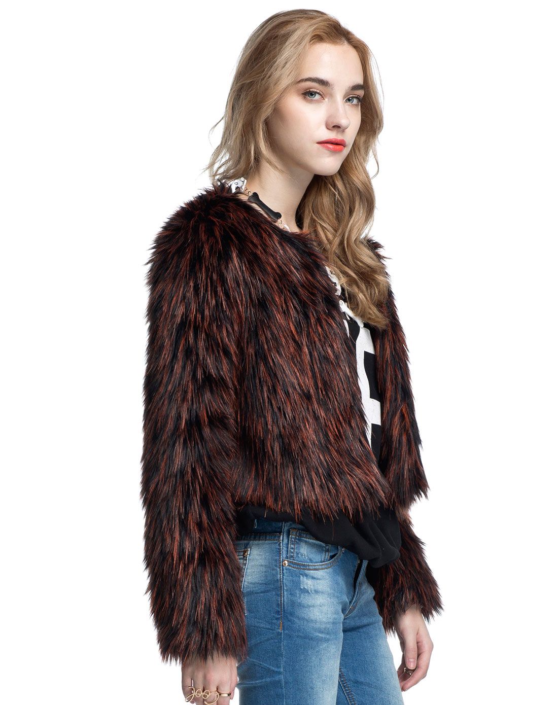 咖啡色帅气短皮草