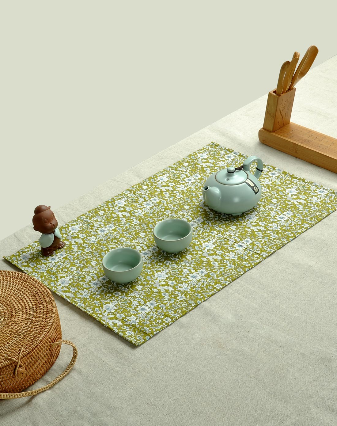 天然棉麻布漫山绿布艺茶垫